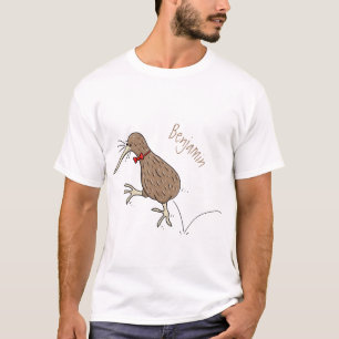 Happy Jumping Kiwi mit Bug-Krawatte Cartoon Design T-Shirt
