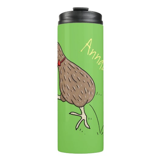 Happy Jumping Kiwi mit Bug-Krawatte Cartoon Design Thermosbecher (Vorderseite)