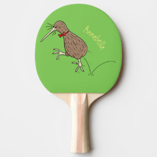 Happy Jumping Kiwi mit Bug-Krawatte Cartoon Design Tischtennis Schläger