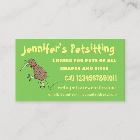 Happy Jumping Kiwi mit Bug-Krawatte Cartoon Design Visitenkarte (Vorderseite)