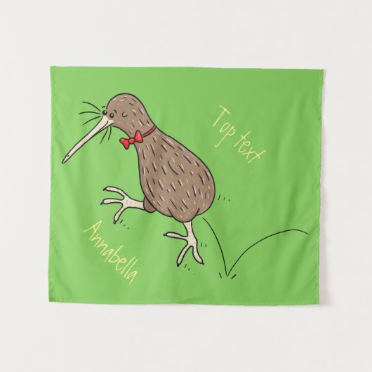 Happy Jumping Kiwi mit Bug-Krawatte Cartoon Design Wandteppich (Vorderseite (Horizontal))