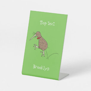 Happy jumping kiwi with bow tie cartoon design sockelschild