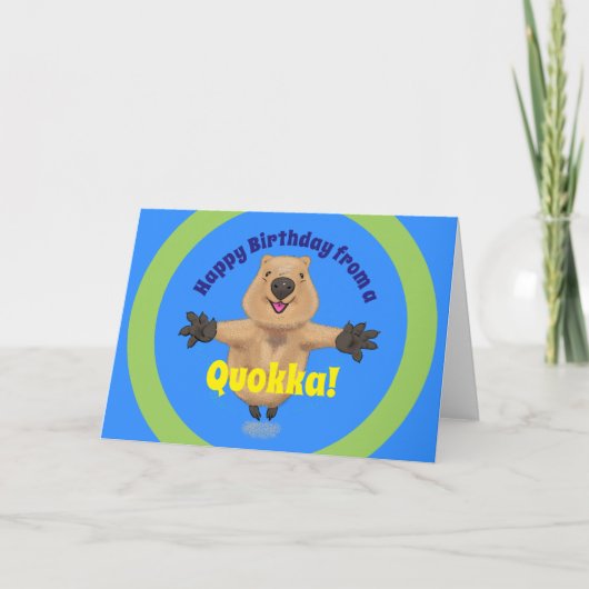 Happy jumping quokka cartoon birthday karte (Vorderseite)