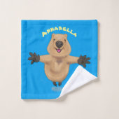 Happy Jumping Quokka Cartoon Design Badhandtuch Set (Waschlappen)