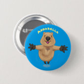 Happy Jumping Quokka Cartoon Design Button (Vorne & Hinten)