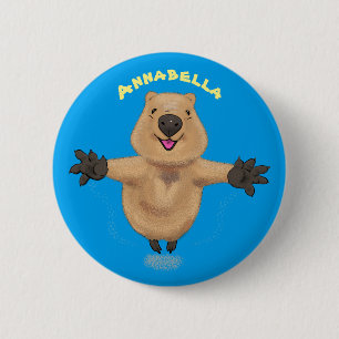 Happy Jumping Quokka Cartoon Design Button