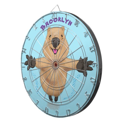 Happy Jumping Quokka Cartoon Design Dartscheibe (Vorderseite rechts)