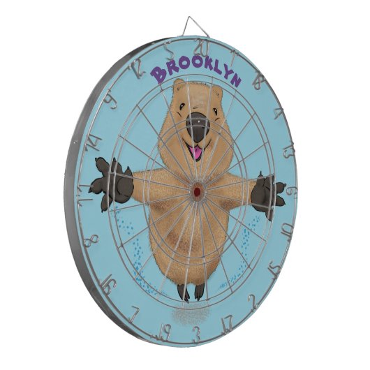 Happy Jumping Quokka Cartoon Design Dartscheibe (Vorderseite Links)