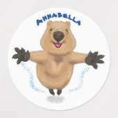 Happy Jumping Quokka Cartoon Design Etiketten (Design 2)