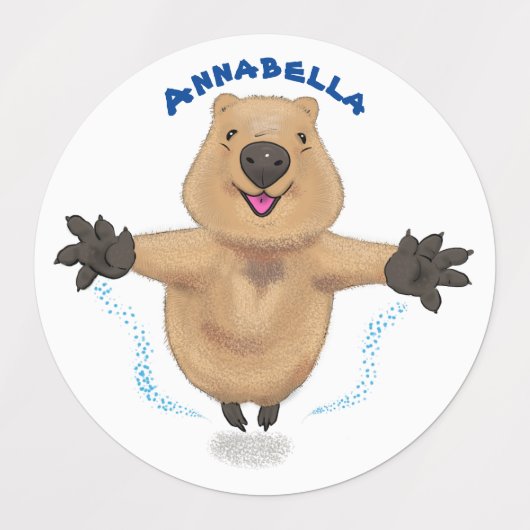 Happy Jumping Quokka Cartoon Design Etiketten (Design 1)