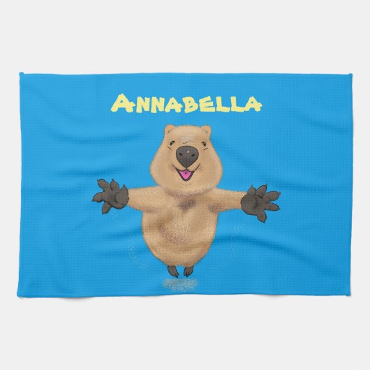 Happy Jumping Quokka Cartoon Design Geschirrtuch (Horizontal)