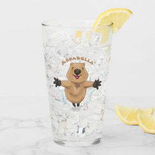 Happy Jumping Quokka Cartoon Design Glas