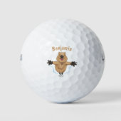 Happy Jumping Quokka Cartoon Design Golfball (Vorderseite)