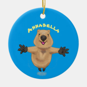 Happy Jumping Quokka Cartoon Design Keramik Ornament