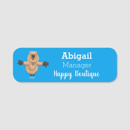 Happy Jumping Quokka Cartoon Design Namensschild (Vorderseite)
