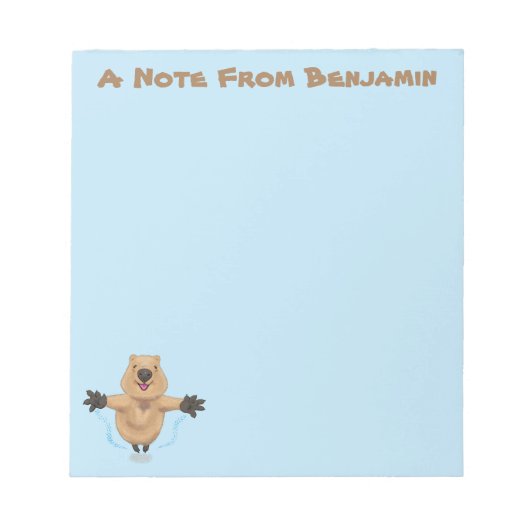 Happy Jumping Quokka Cartoon Design Notizblock (Vorderseite)