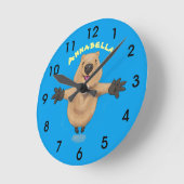 Happy Jumping Quokka Cartoon Design Runde Wanduhr (Winkel)