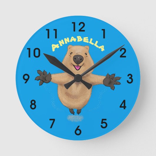 Happy Jumping Quokka Cartoon Design Runde Wanduhr (Vorderseite)