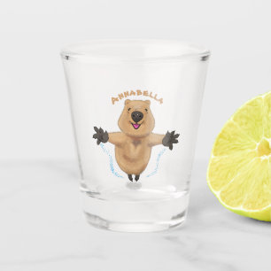 Happy Jumping Quokka Cartoon Design Schnapsglas