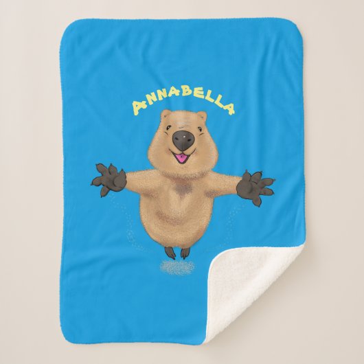 Happy Jumping Quokka Cartoon Design Sherpadecke (Vorderseite)