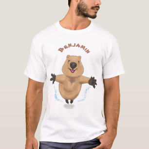 Happy Jumping Quokka Cartoon Design T-Shirt