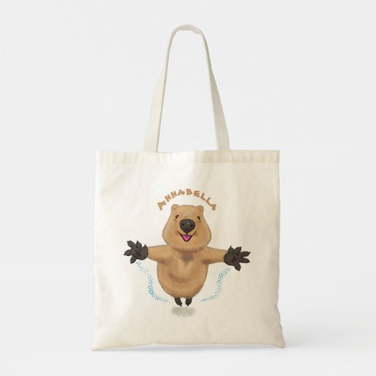 Happy Jumping Quokka Cartoon Design Tragetasche (Rückseite)