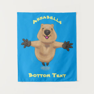 Happy Jumping Quokka Cartoon Design Wandteppich