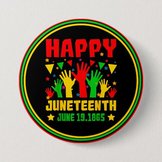 Happy Juneteenth Black Red Green Yellow Hands Button (Vorderseite)