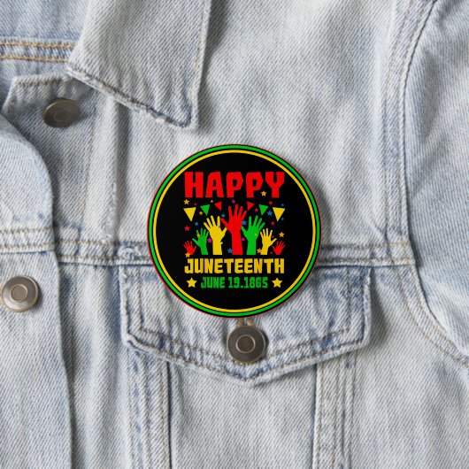 Happy Juneteenth Black Red Green Yellow Hands Button (Beispiel)