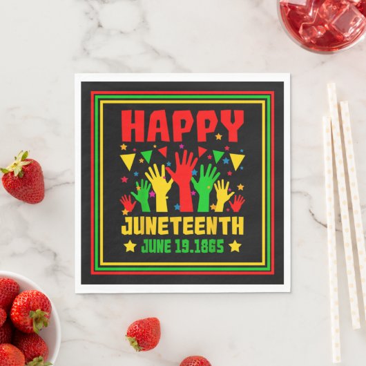 Happy Juneteenth Black Red Green Yellow Hands Pap Serviette (Beispiel)