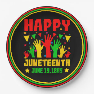 Happy Juneteenth Black Red Green Yellow Hands Pappteller