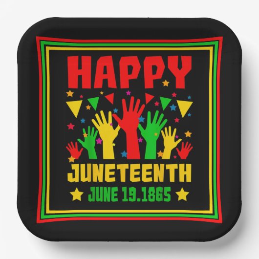 Happy Juneteenth Black Red Green Yellow Hands Pappteller (Vorderseite)