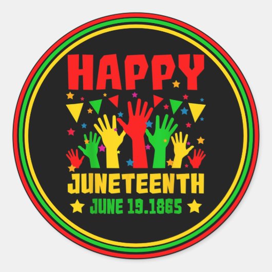 Happy Juneteenth Black Red Green Yellow Hands Runder Aufkleber (Vorderseite)