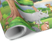 Happy Jungle Tiere in einer Landschaft Geschenkpapier (Rolleneckpunkt)