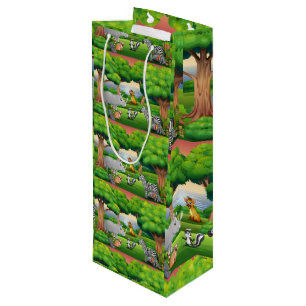 Happy Jungle Tiere in einer Landschaft Geschenktüte Für Weinflaschen