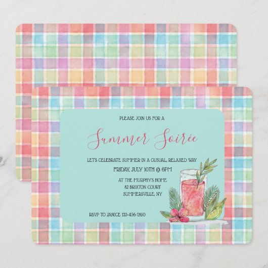 Happy Kariert Einladung (Vorne/Hinten)