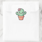 Happy Kawaii Cactus – Cute Illustration Quadratischer Aufkleber (Tasche)