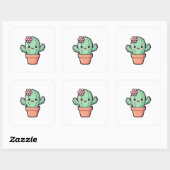 Happy Kawaii Cactus – Cute Illustration Quadratischer Aufkleber (Blatt)