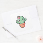 Happy Kawaii Cactus – Cute Illustration Quadratischer Aufkleber (Umschlag)
