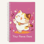 Happy Kawaii Calico Cat Dancing to Music Notizblock (Vorderseite)