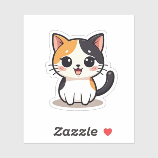 Happy Kawaii Calico Katze mit Big Eyes Aufkleber (Blatt)