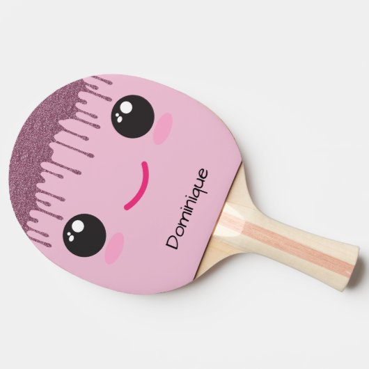 Happy Kawaii Face Imitate Glitzer Anpassbarer Name Tischtennis Schläger (Seitenansicht)