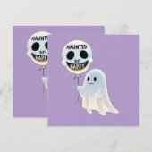 Happy Kawaii Ghost with Skull Balloon Einladung (Vorne/Hinten)