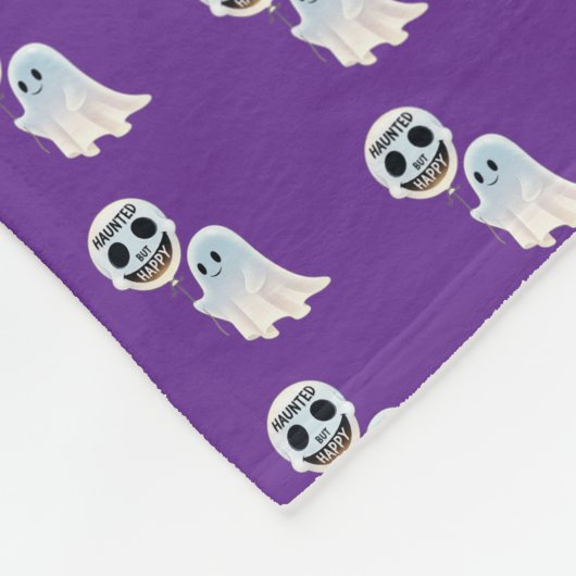 Happy Kawaii Ghost with Skull Balloon Fleecedecke (Ecke)