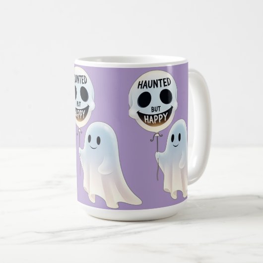 Happy Kawaii Ghost with Skull Balloon Kaffeetasse (VorderseiteRechts)