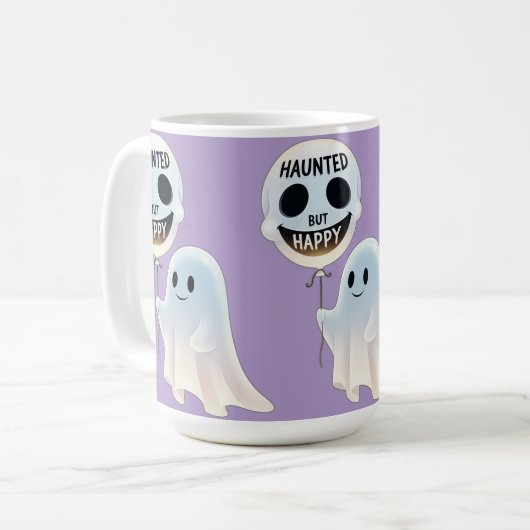 Happy Kawaii Ghost with Skull Balloon Kaffeetasse (Vorderseite Links)