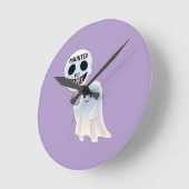 Happy Kawaii Ghost with Skull Balloon Runde Wanduhr (Winkel)