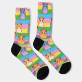 Happy Kawaii Hamsters - Playful Stripes Rainbow Socken (Rechts)