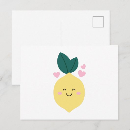 Happy Kawaii Lemon Postkarte (Vorne/Hinten)