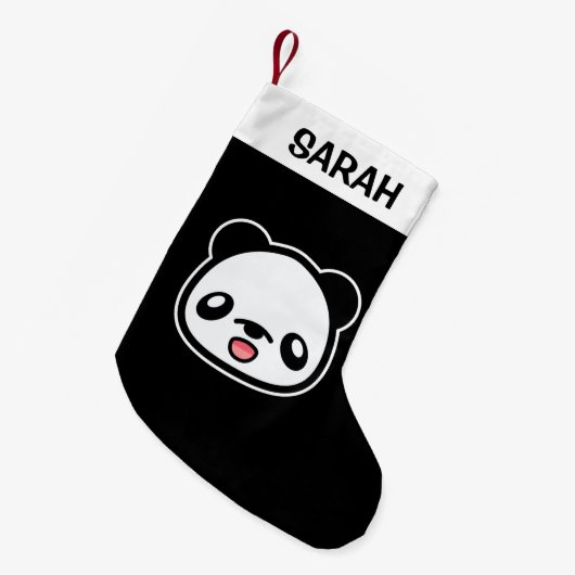 Happy Kawaii Panda mit Individuelle Name Kleiner Weihnachtsstrumpf (Vorderansicht (hängend))
